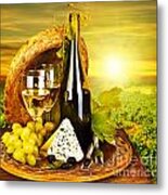 Wine And Cheese Romantic Dinner Outdoor #1 Metal Print