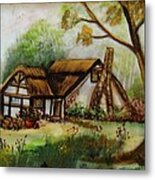 1128b Cottage Painted On Top Of Gold Metal Print