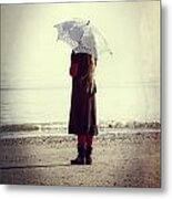 Girl On The Beach With Parasol #2 Metal Print