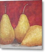 3 Golden Pears On Red Metal Print