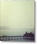 A Foggy Dawn By The Pier Metal Print