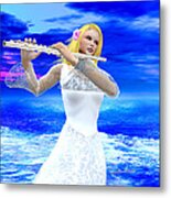 A Girl Playing Flute Metal Print