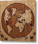 Abstract World Globe Map Coffee Painting Metal Print