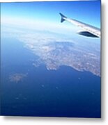 Airplane Wing Aerial View Mediterranean Sea South Of Greece On The Way Towards Athens Greece Metal Print