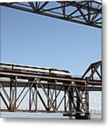 Amtrak Train Riding Atop The Benicia-martinez Train Bridge In California - 5d18837 Metal Print