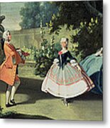 An Ornamental Garden With A Young Girl Dancing To A Fiddle Metal Print