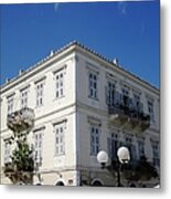 Beautiful Nafplion Bay Architectural Home Building With Arches In Greece Metal Print