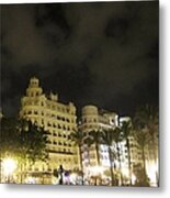 Beautiful Valencia Square Architecture Night Life Street Lamp Poles Ii Spain Metal Print