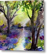 Bluebell Forest Watercolor Painting Metal Print