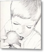 Boy With Apple Metal Print