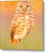 Burrowing Owl Impasto Metal Print