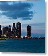 Chicago Skyline And Navy Pier At Dusk Metal Print