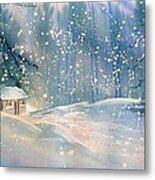 Cottage In The Snow Metal Print