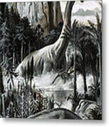 Dinosaurs Gouache On Paper By Roger Payne Metal Print