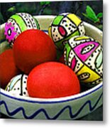 Easter Eggs In Ceramic Bowl Metal Print