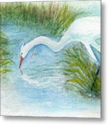 Egret Fishing Creek Metal Print