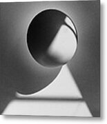 Floating Sphere On Light Triangle- Black And White Silver Gelati Metal Print