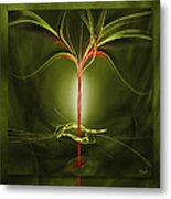 Floating With Red Flow 9 Green Metal Print