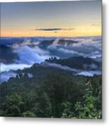 Fog Lifting At Sunrise Metal Print