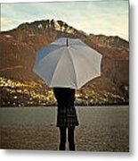 Girl With Umbrella Metal Print