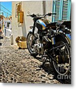 Greek Island Royal Enfield Metal Print