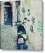 Green Vespa In Prague Metal Print