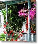 Hanging Baskets And Climbing Roses Metal Print