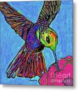 Hummingbird On Blue Metal Print