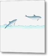 Illustration Of A Dolphin Leaping Out Of Water And Back In, Multiple Image Metal Print