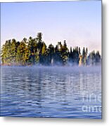 Lake Island At Foggy Sunrise Metal Print