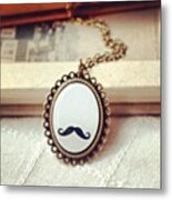 #lace #mustache #book #necklace Metal Print