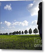 Landscape With Row Of Trees And Person Metal Print