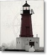 Lighthouse Compass Metal Print