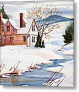 On A Winters Day Watercolor Painting Metal Print