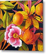 Orange Lily And Hibiscus Metal Print