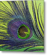Pea Green Peacock Plume Metal Print