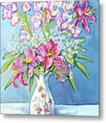 Pink Lillies In A Vase Metal Print