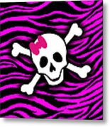 Pink Zebra Skull Metal Print