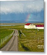 Rainbow Over Iceland Farm Metal Print