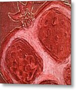 Red Gold Juicy Thick Textured Cut Pomegranate With Seeds Metal Print
