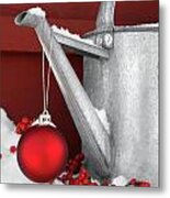 Red Ornament On Watering Can Metal Print