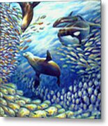 Sailfish Plunders Baitball Iii - Dolphin Fish Seals And Whales Metal Print