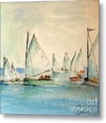 Sailors In A Runabout Metal Print