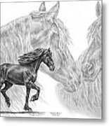 Shadowy Waves - Friesian Horses Art Print Metal Print