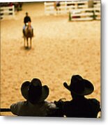 Silhouette Of Cowboys At Indoor Rodeo Metal Print