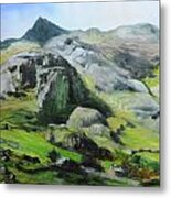 Sketch Of Mountains In Snowdonia Metal Print