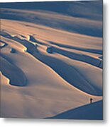 Skier And Crevasse Patterns At Sunset Metal Print