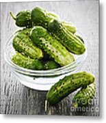 Small Cucumbers In Bowl Metal Print