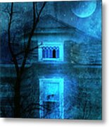 Spooky House With Moon Metal Print