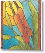 Stained Glass Cattails Metal Print